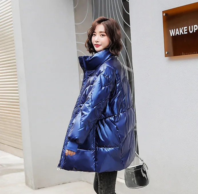 Women's Easy-to-Clean Windproof Puffer Coat with Drawstring Waist