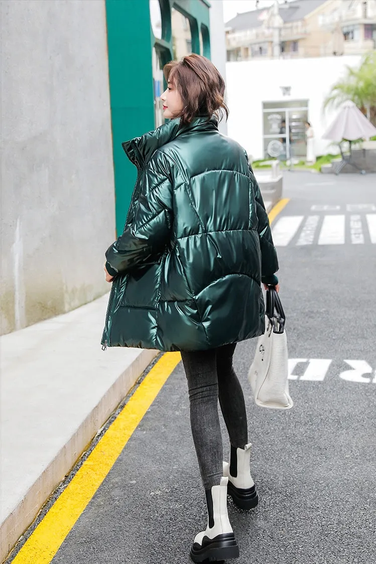 Women's Easy-to-Clean Windproof Puffer Coat with Drawstring Waist