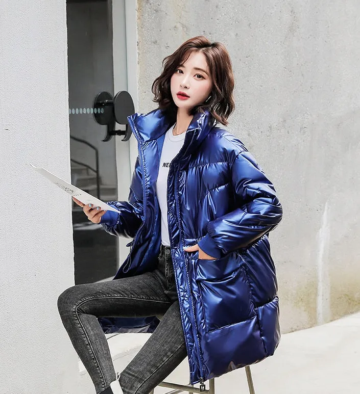 Women's Easy-to-Clean Windproof Puffer Coat with Drawstring Waist