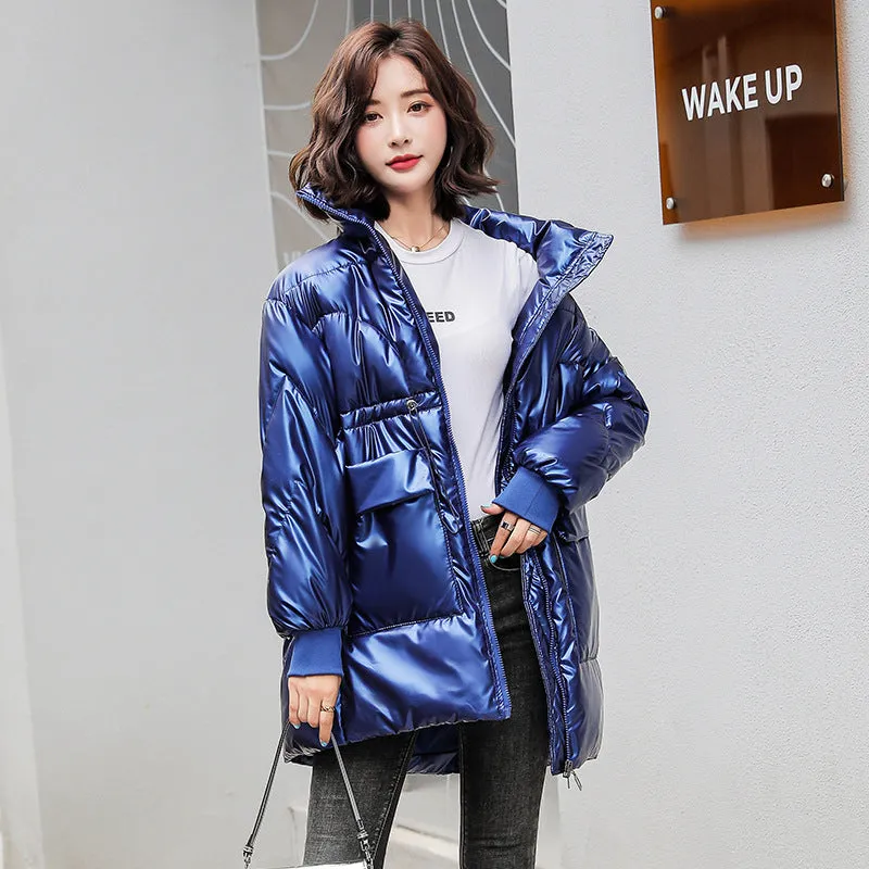 Women's Easy-to-Clean Windproof Puffer Coat with Drawstring Waist