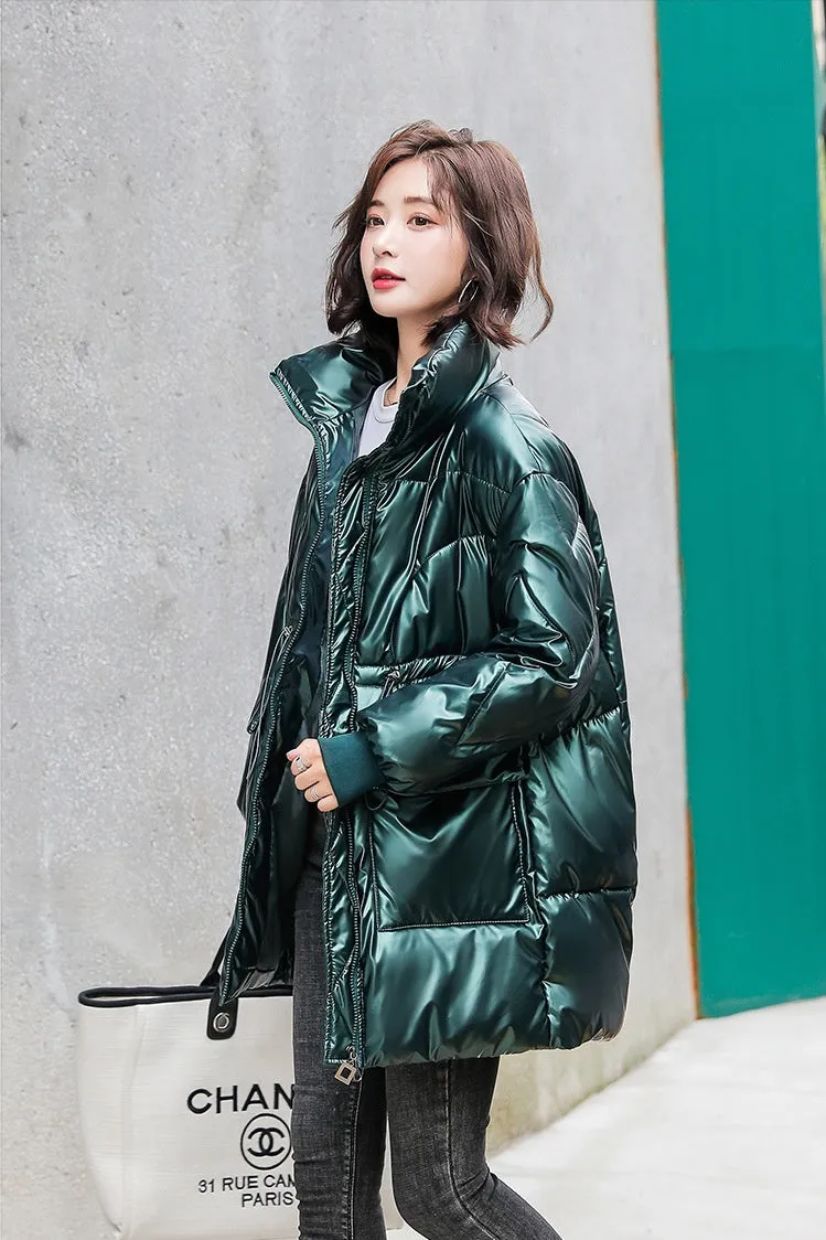 Women's Easy-to-Clean Windproof Puffer Coat with Drawstring Waist