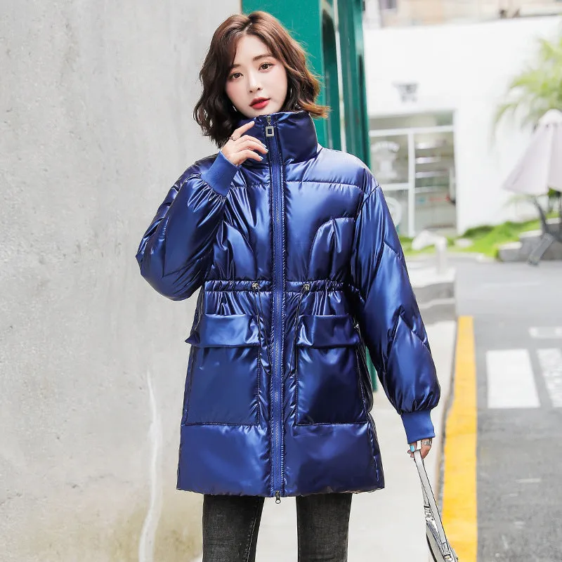 Women's Easy-to-Clean Windproof Puffer Coat with Drawstring Waist