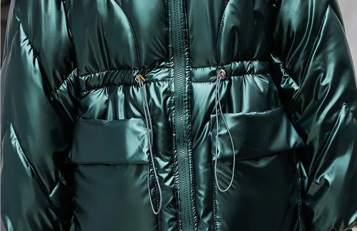 Women's Easy-to-Clean Windproof Puffer Coat with Drawstring Waist