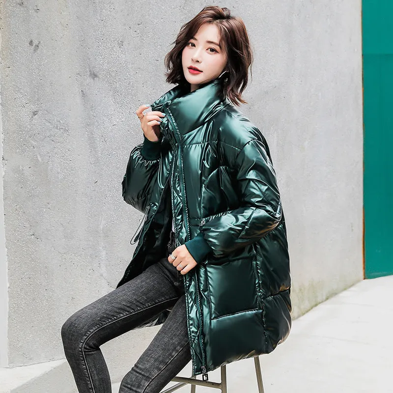 Women's Easy-to-Clean Windproof Puffer Coat with Drawstring Waist