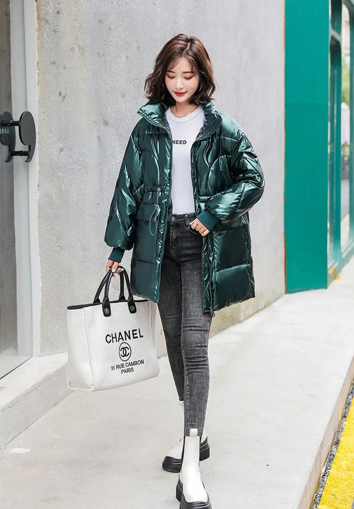 Women's Easy-to-Clean Windproof Puffer Coat with Drawstring Waist