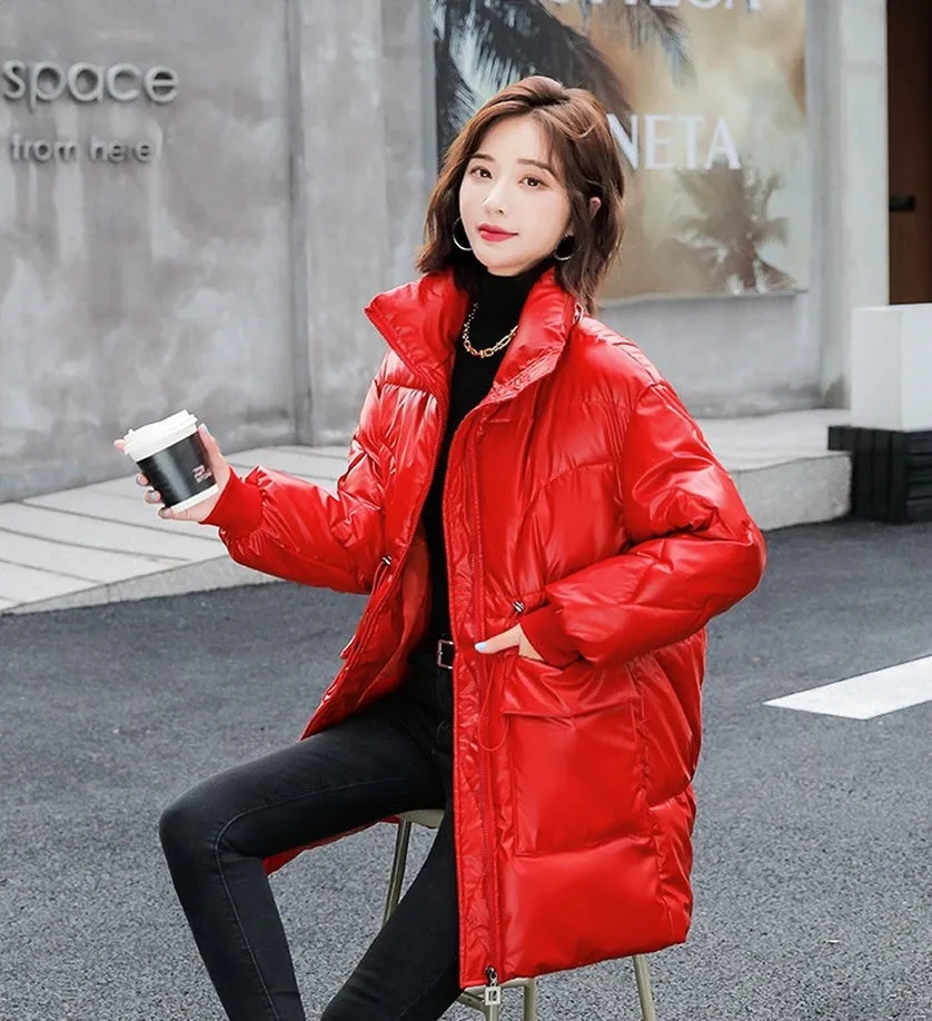 Women's Easy-to-Clean Windproof Puffer Coat with Drawstring Waist