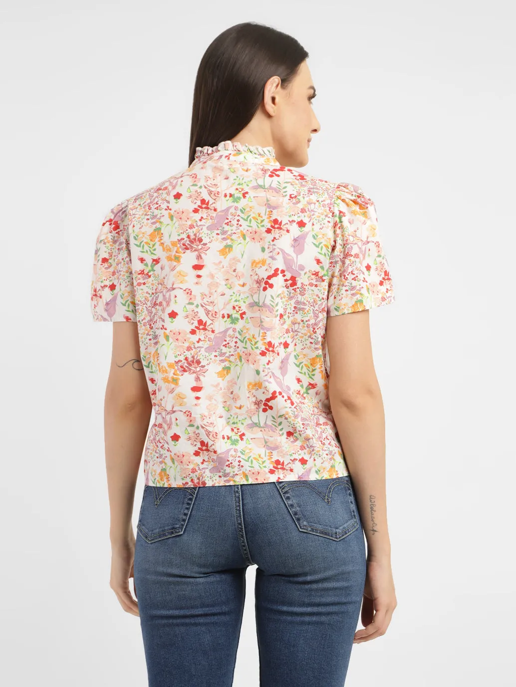 Women's Floral Print Band Neck Top