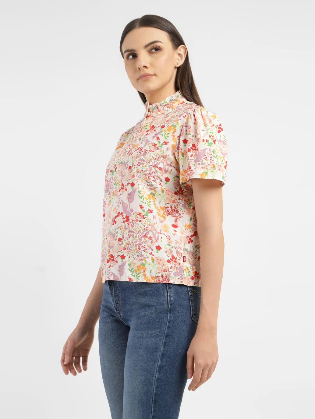 Women's Floral Print Band Neck Top