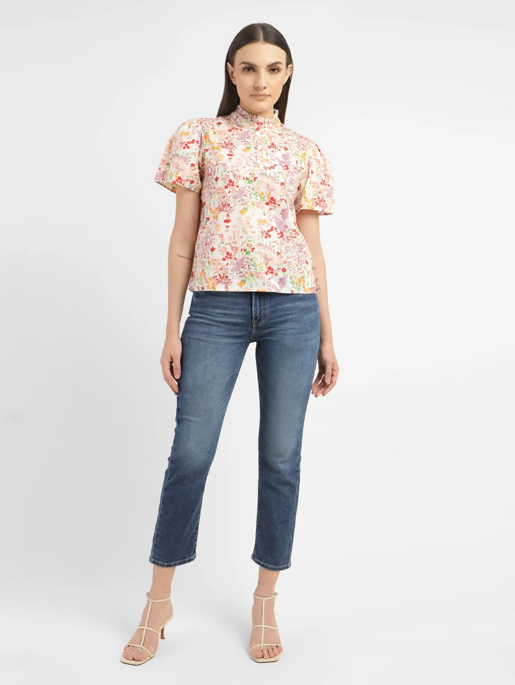Women's Floral Print Band Neck Top