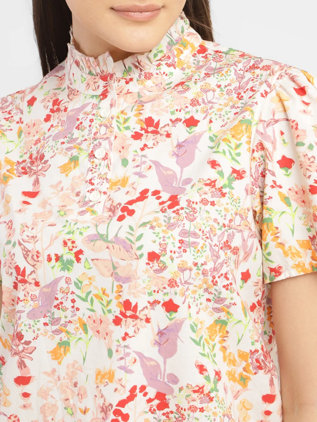 Women's Floral Print Band Neck Top