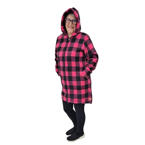 WOMEN'S HOODED ZIP TUNIC BUFFALO CHECK FUCHSIA
