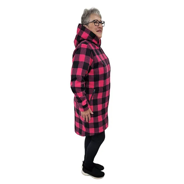 WOMEN'S HOODED ZIP TUNIC BUFFALO CHECK FUCHSIA