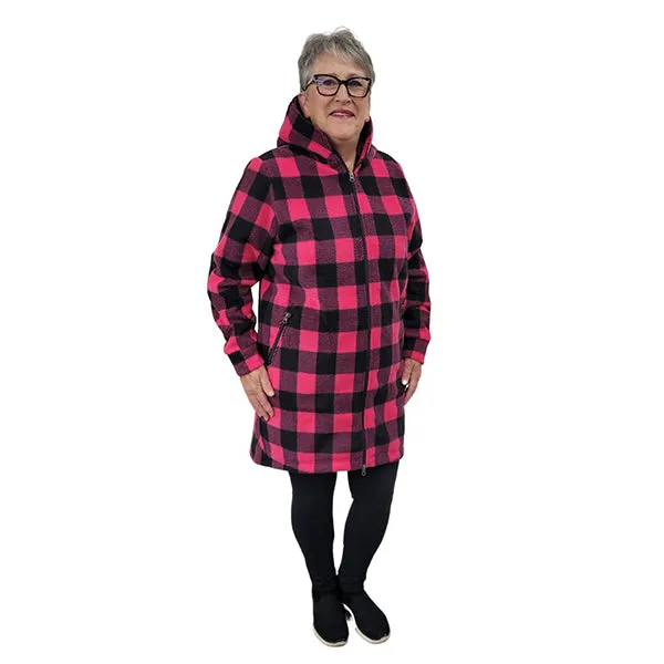 WOMEN'S HOODED ZIP TUNIC BUFFALO CHECK FUCHSIA