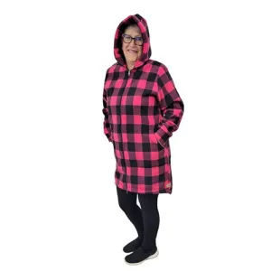 WOMEN'S HOODED ZIP TUNIC BUFFALO CHECK FUCHSIA