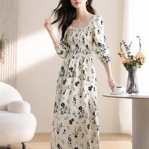 Women's Long Sleeve Maxi Dress with Charming Floral Design