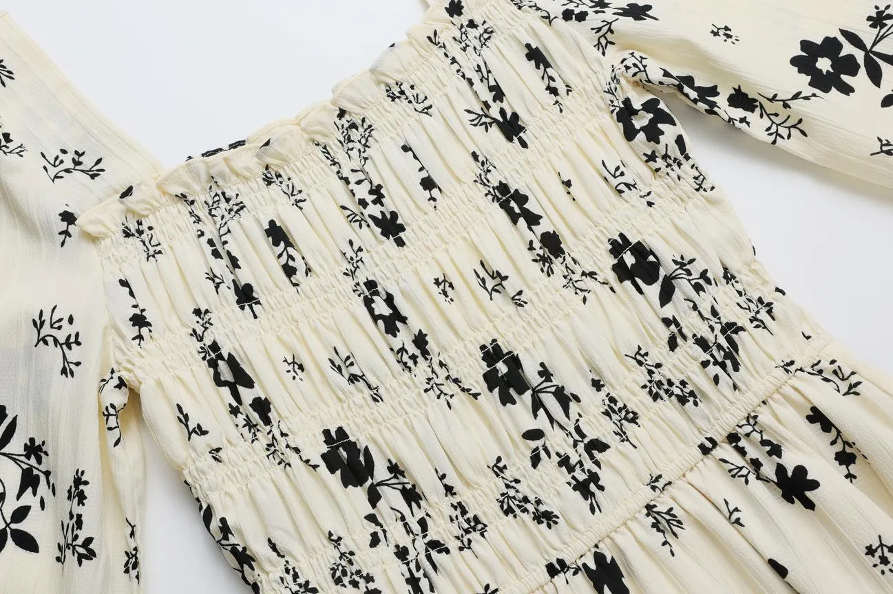 Women's Long Sleeve Maxi Dress with Charming Floral Design