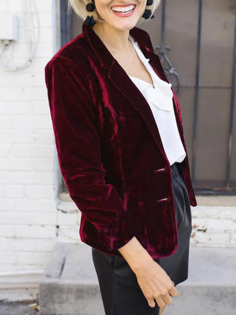 Women's Luxurious Velvet Blazer with Buttons and Pocket | Ideal for All Seasons