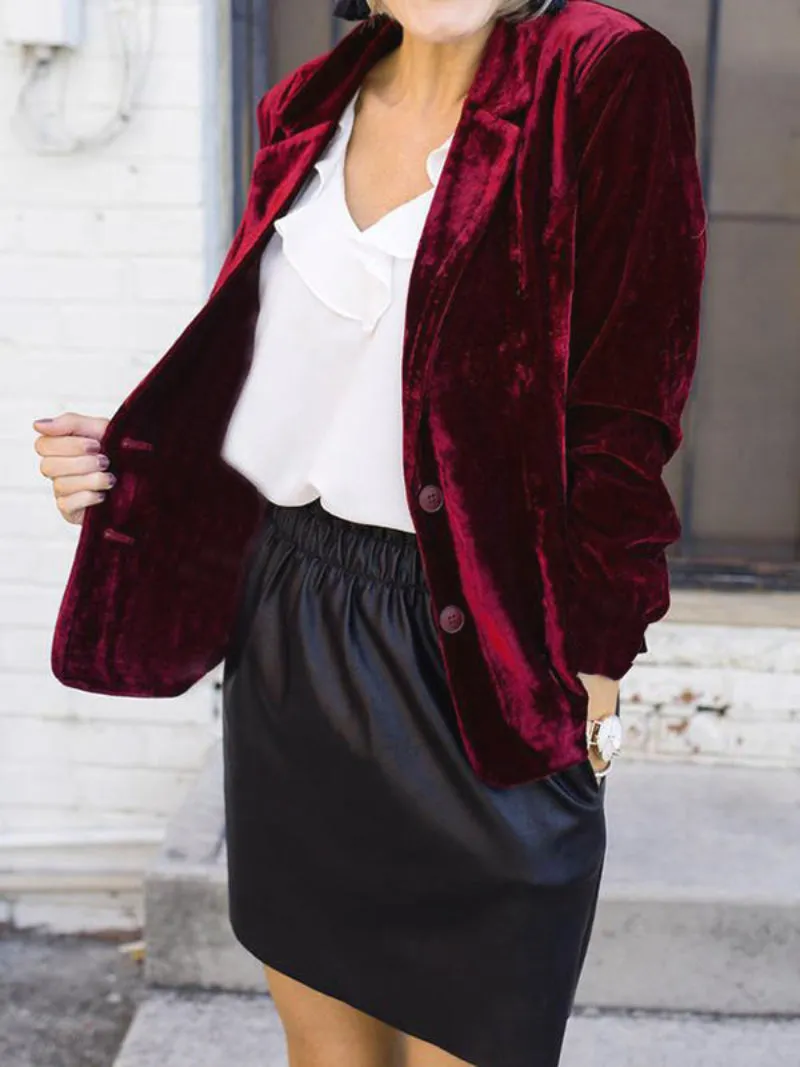 Women's Luxurious Velvet Blazer with Buttons and Pocket | Ideal for All Seasons