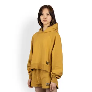 Womens Oversized Raglan Fleece Cropped Hoodie - Honey Mustard