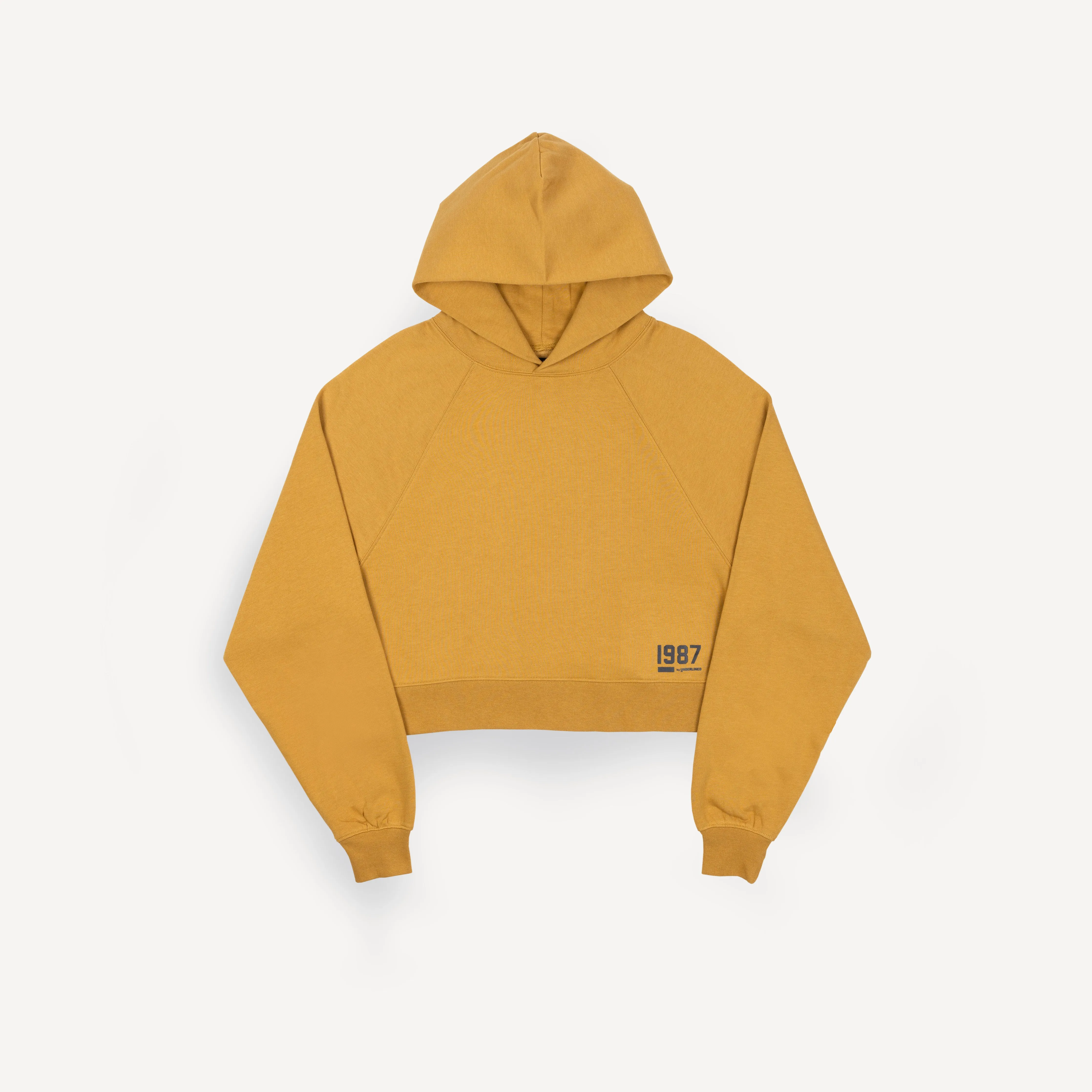 Womens Oversized Raglan Fleece Cropped Hoodie - Honey Mustard