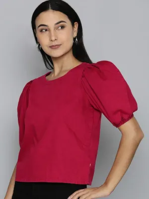 Women's Solid Red Round Neck Top