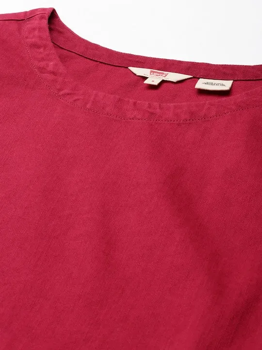 Women's Solid Red Round Neck Top