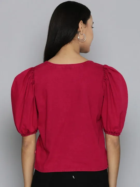 Women's Solid Red Round Neck Top