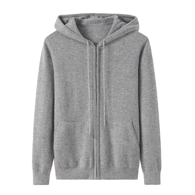 Womens Zip-Up Cashmere Hoodie With Kangaroo Pockets Cashmere Cardigans