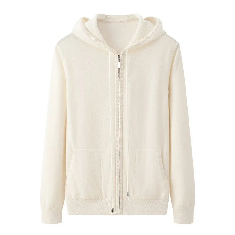 Womens Zip-Up Cashmere Hoodie With Kangaroo Pockets Cashmere Cardigans