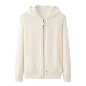 Womens Zip-Up Cashmere Hoodie With Kangaroo Pockets Cashmere Cardigans