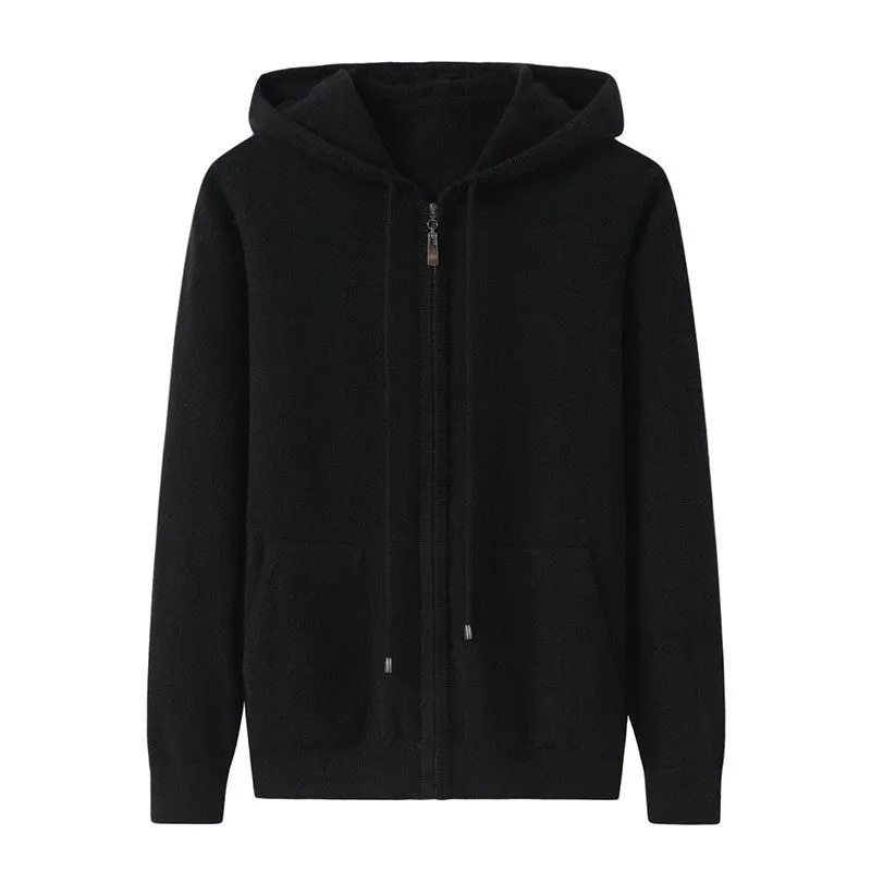 Womens Zip-Up Cashmere Hoodie With Kangaroo Pockets Cashmere Cardigans