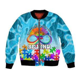 World Autism Awareness Day 2024 Bomber Jacket In A World Where You Can Be Anything Be Kind LT01