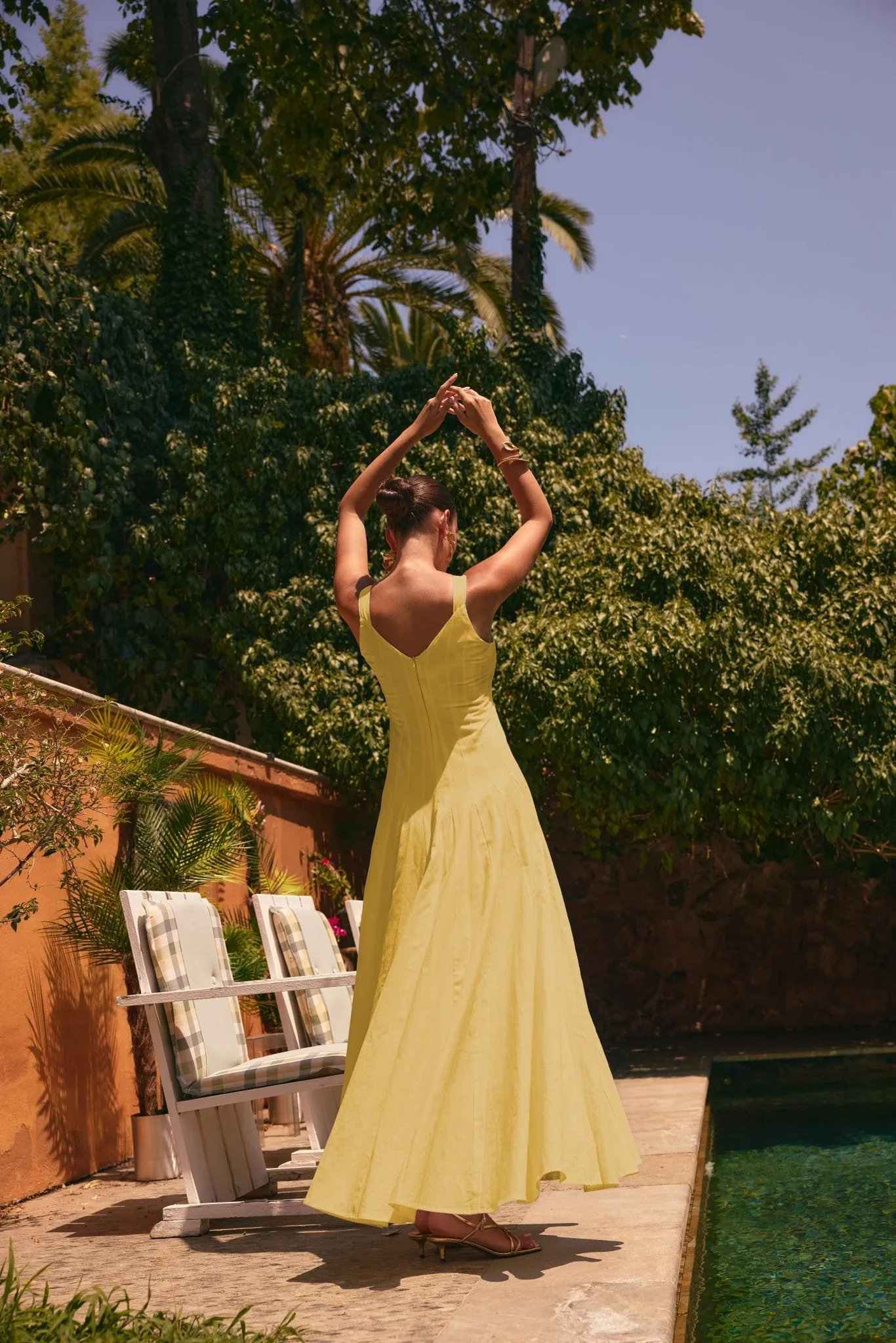 Yellow Fitted Waist Maxi Linen Dress