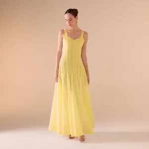 Yellow Fitted Waist Maxi Linen Dress
