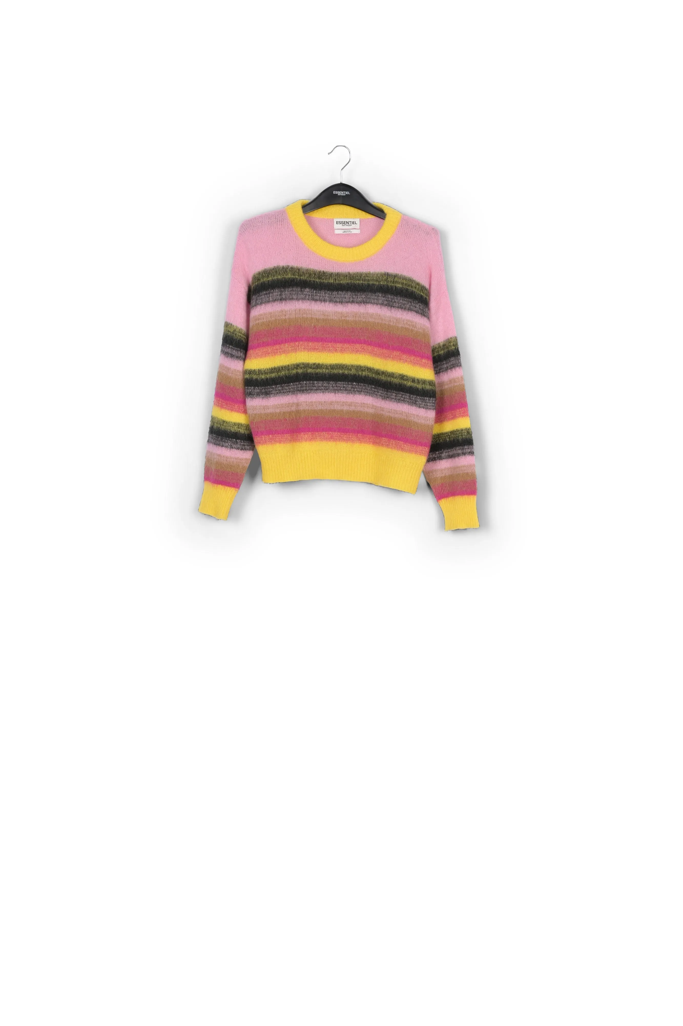 Yellow, pink and black striped knit sweater