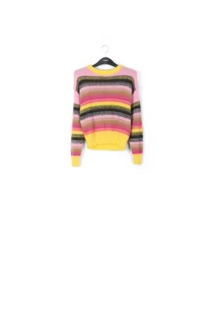 Yellow, pink and black striped knit sweater